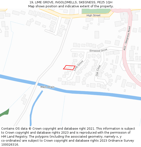 19, LIME GROVE, INGOLDMELLS, SKEGNESS, PE25 1QH: Location map and indicative extent of plot