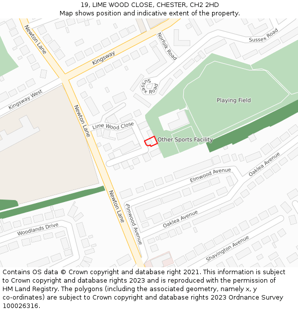 19, LIME WOOD CLOSE, CHESTER, CH2 2HD: Location map and indicative extent of plot