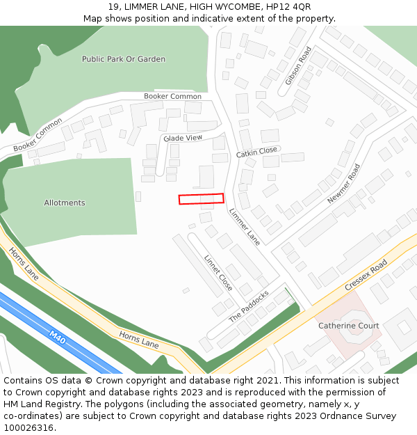 19, LIMMER LANE, HIGH WYCOMBE, HP12 4QR: Location map and indicative extent of plot