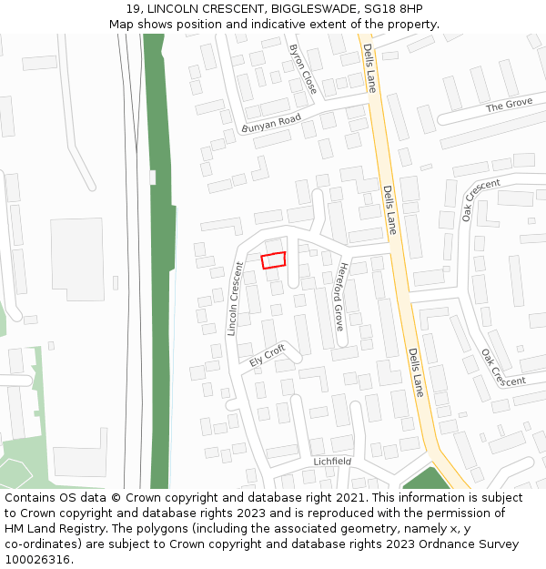 19, LINCOLN CRESCENT, BIGGLESWADE, SG18 8HP: Location map and indicative extent of plot
