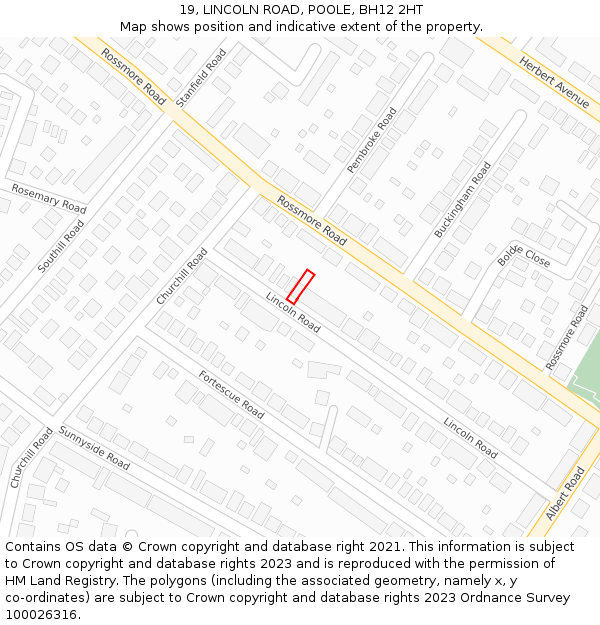 19, LINCOLN ROAD, POOLE, BH12 2HT: Location map and indicative extent of plot