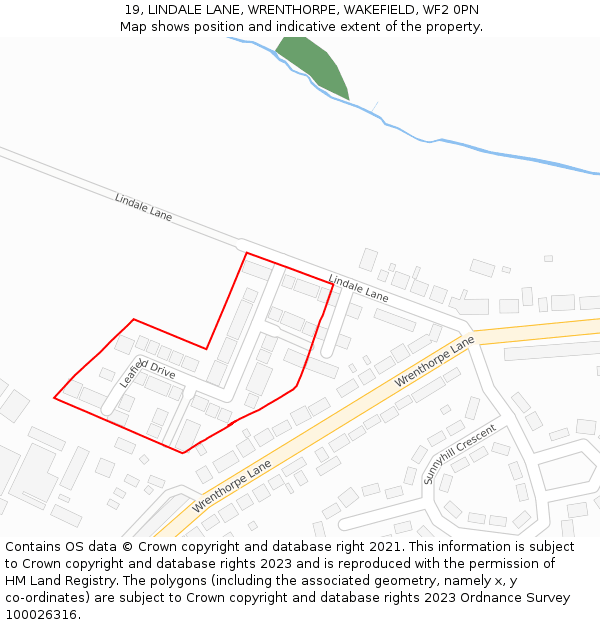 19, LINDALE LANE, WRENTHORPE, WAKEFIELD, WF2 0PN: Location map and indicative extent of plot