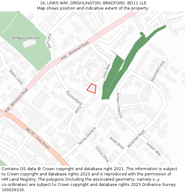 19, LINKS WAY, DRIGHLINGTON, BRADFORD, BD11 1LE: Location map and indicative extent of plot