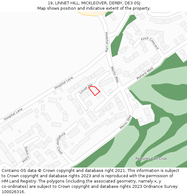 19, LINNET HILL, MICKLEOVER, DERBY, DE3 0SJ: Location map and indicative extent of plot
