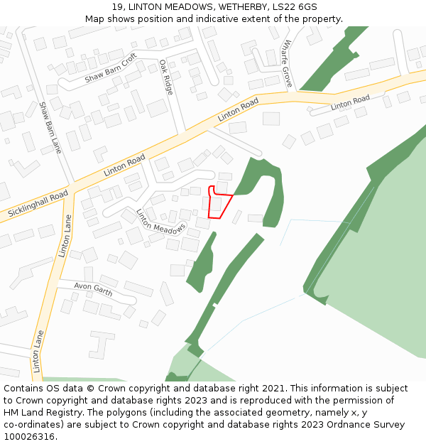 19, LINTON MEADOWS, WETHERBY, LS22 6GS: Location map and indicative extent of plot
