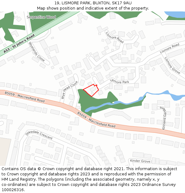 19, LISMORE PARK, BUXTON, SK17 9AU: Location map and indicative extent of plot