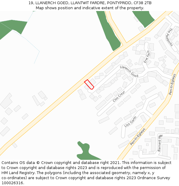 19, LLANERCH GOED, LLANTWIT FARDRE, PONTYPRIDD, CF38 2TB: Location map and indicative extent of plot