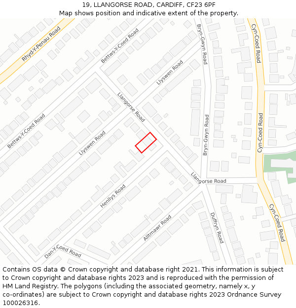 19, LLANGORSE ROAD, CARDIFF, CF23 6PF: Location map and indicative extent of plot