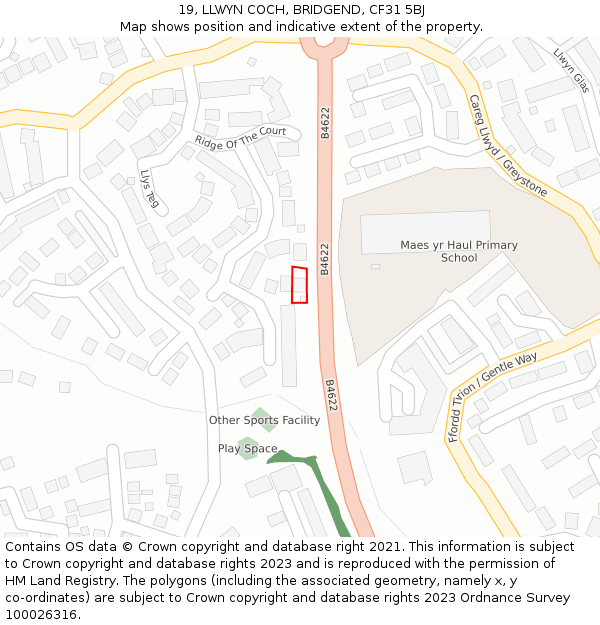 19, LLWYN COCH, BRIDGEND, CF31 5BJ: Location map and indicative extent of plot