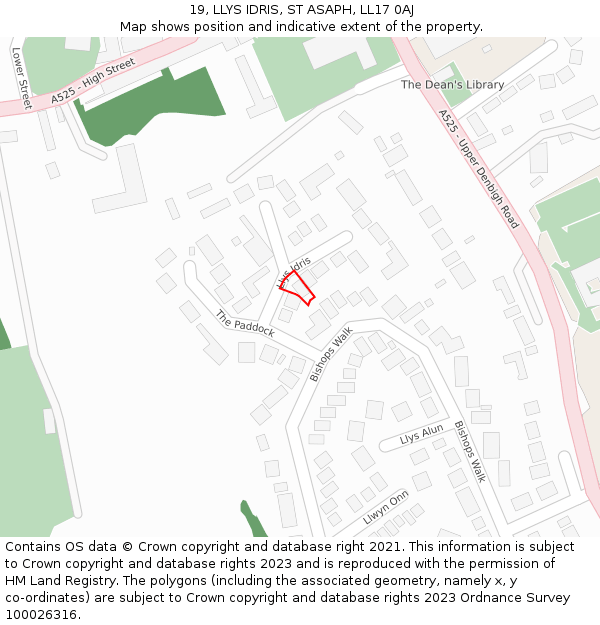 19, LLYS IDRIS, ST ASAPH, LL17 0AJ: Location map and indicative extent of plot