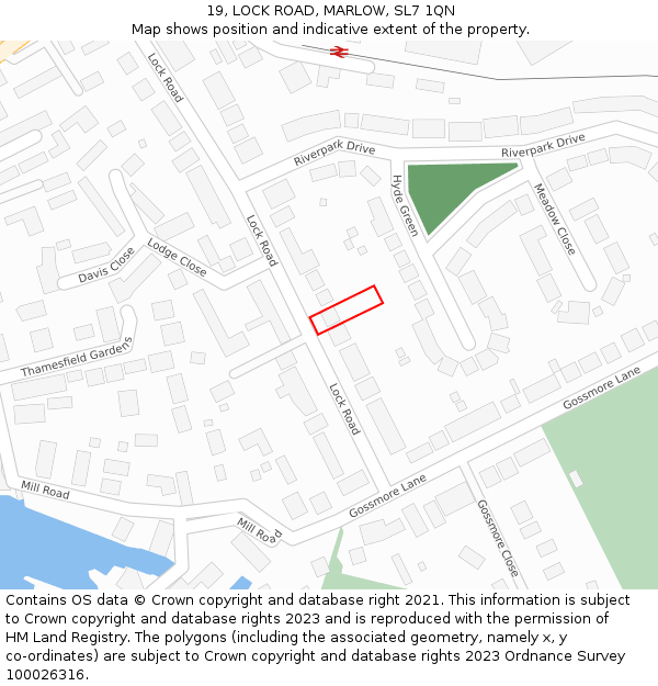 19, LOCK ROAD, MARLOW, SL7 1QN: Location map and indicative extent of plot