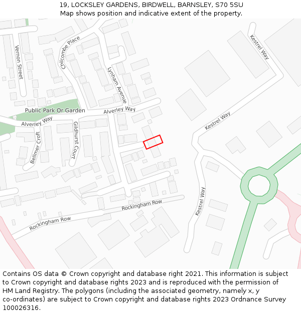 19, LOCKSLEY GARDENS, BIRDWELL, BARNSLEY, S70 5SU: Location map and indicative extent of plot