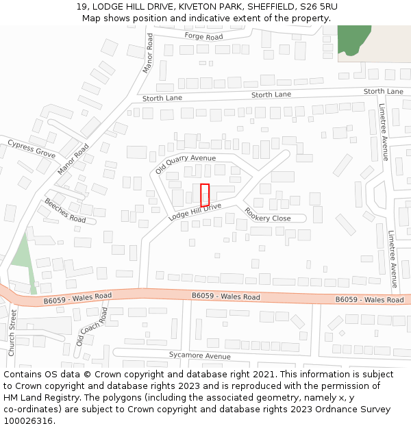 19, LODGE HILL DRIVE, KIVETON PARK, SHEFFIELD, S26 5RU: Location map and indicative extent of plot