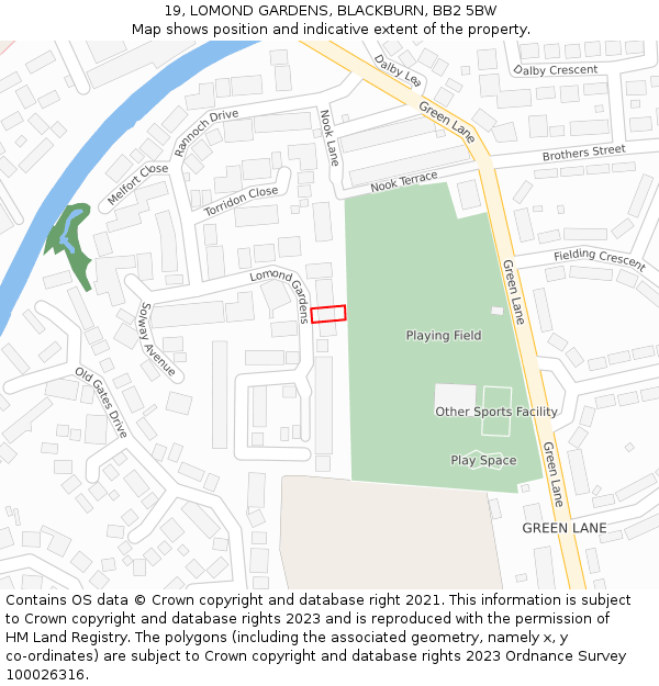 19, LOMOND GARDENS, BLACKBURN, BB2 5BW: Location map and indicative extent of plot