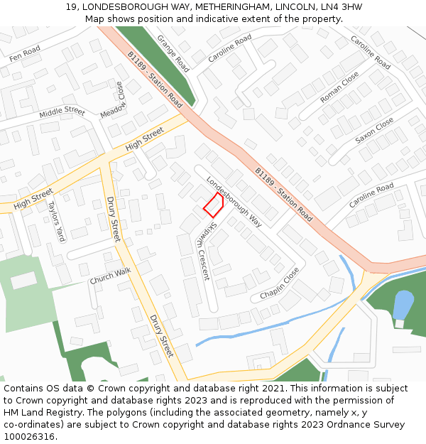 19, LONDESBOROUGH WAY, METHERINGHAM, LINCOLN, LN4 3HW: Location map and indicative extent of plot