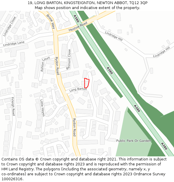 19, LONG BARTON, KINGSTEIGNTON, NEWTON ABBOT, TQ12 3QP: Location map and indicative extent of plot