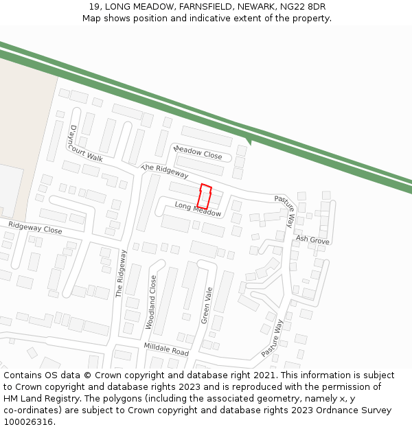 19, LONG MEADOW, FARNSFIELD, NEWARK, NG22 8DR: Location map and indicative extent of plot