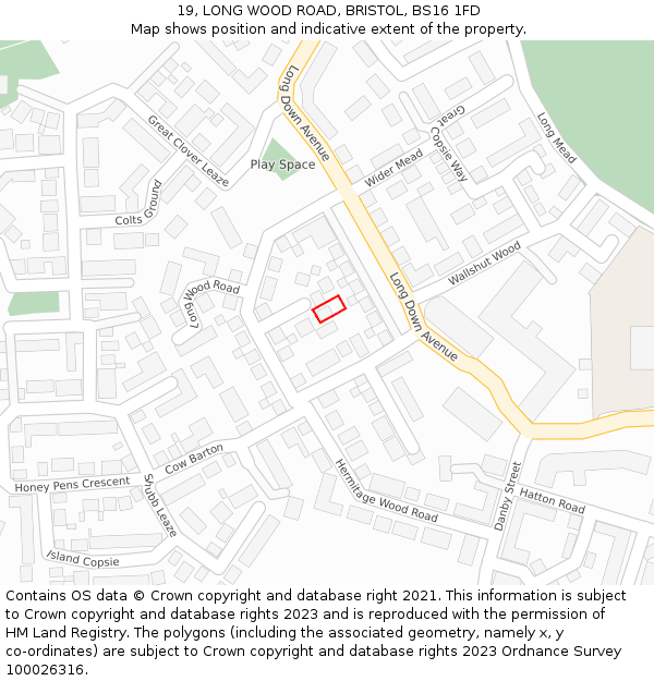 19, LONG WOOD ROAD, BRISTOL, BS16 1FD: Location map and indicative extent of plot