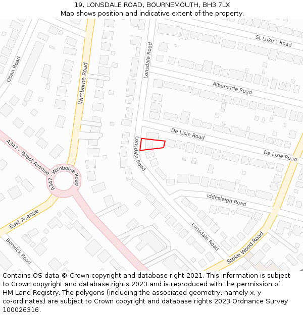 19, LONSDALE ROAD, BOURNEMOUTH, BH3 7LX: Location map and indicative extent of plot