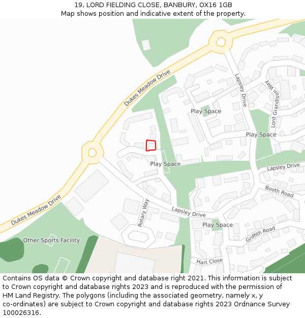 19, LORD FIELDING CLOSE, BANBURY, OX16 1GB: Location map and indicative extent of plot