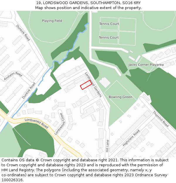 19, LORDSWOOD GARDENS, SOUTHAMPTON, SO16 6RY: Location map and indicative extent of plot