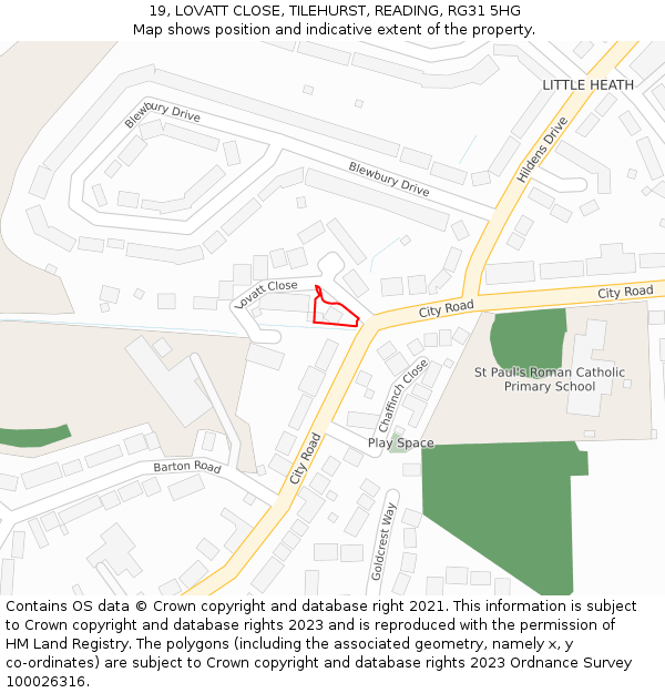 19, LOVATT CLOSE, TILEHURST, READING, RG31 5HG: Location map and indicative extent of plot