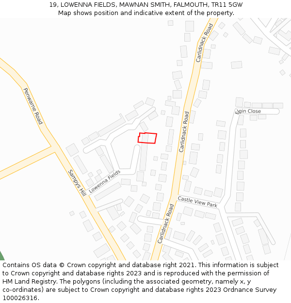 19, LOWENNA FIELDS, MAWNAN SMITH, FALMOUTH, TR11 5GW: Location map and indicative extent of plot