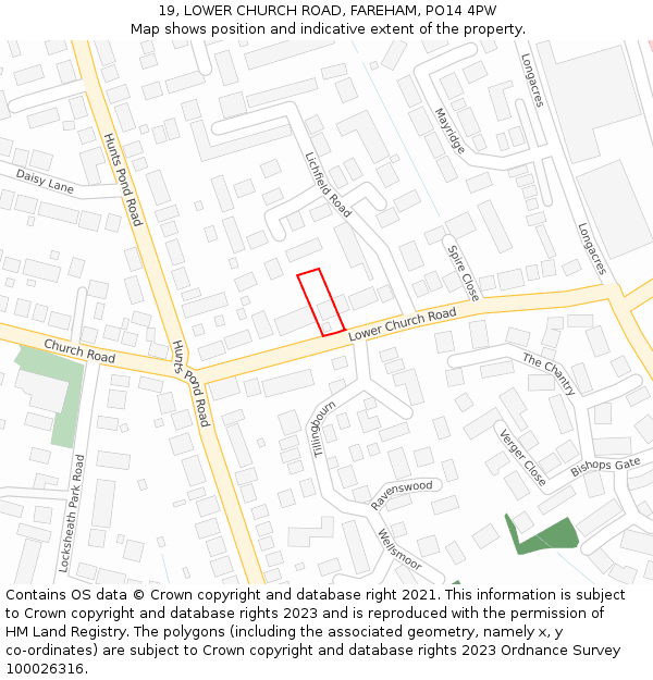 19, LOWER CHURCH ROAD, FAREHAM, PO14 4PW: Location map and indicative extent of plot