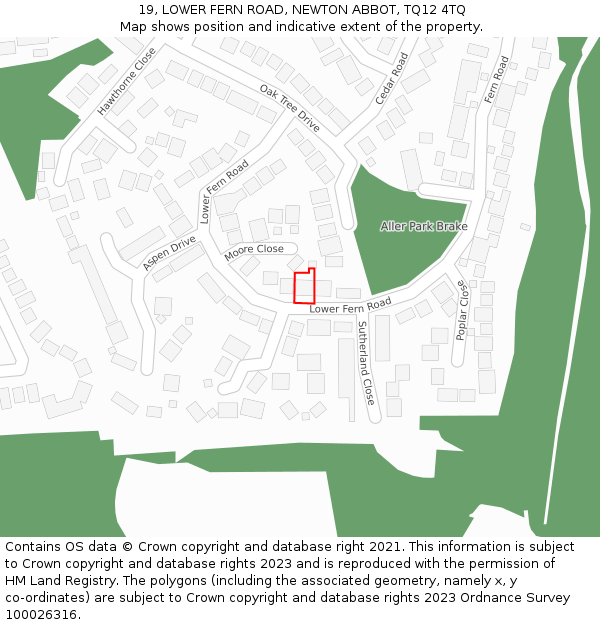 19, LOWER FERN ROAD, NEWTON ABBOT, TQ12 4TQ: Location map and indicative extent of plot