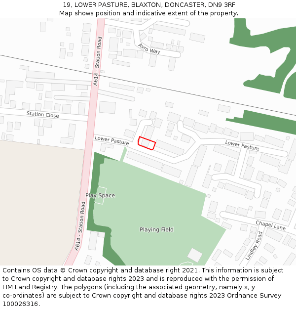 19, LOWER PASTURE, BLAXTON, DONCASTER, DN9 3RF: Location map and indicative extent of plot