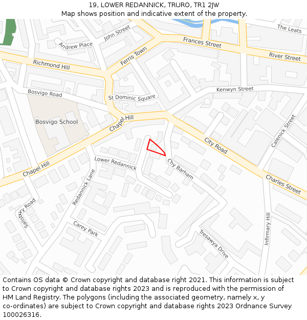 19, LOWER REDANNICK, TRURO, TR1 2JW: Location map and indicative extent of plot