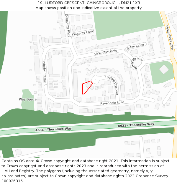 19, LUDFORD CRESCENT, GAINSBOROUGH, DN21 1XB: Location map and indicative extent of plot