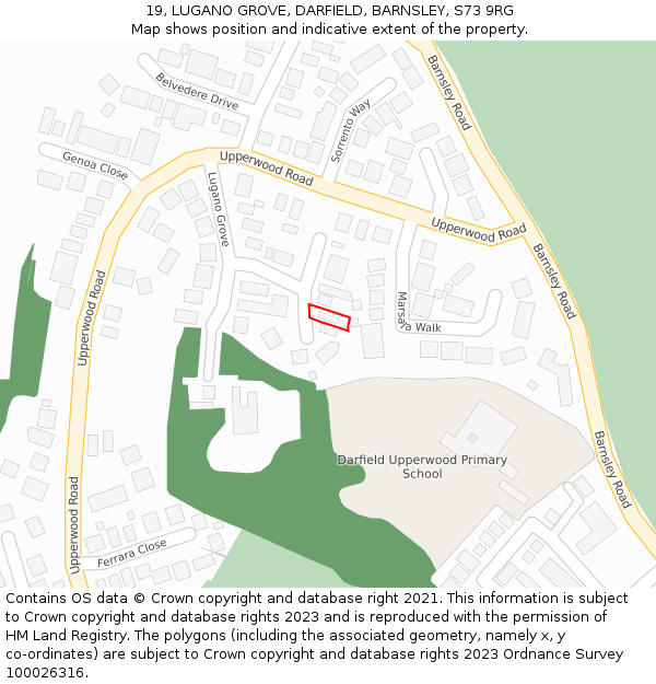 19, LUGANO GROVE, DARFIELD, BARNSLEY, S73 9RG: Location map and indicative extent of plot