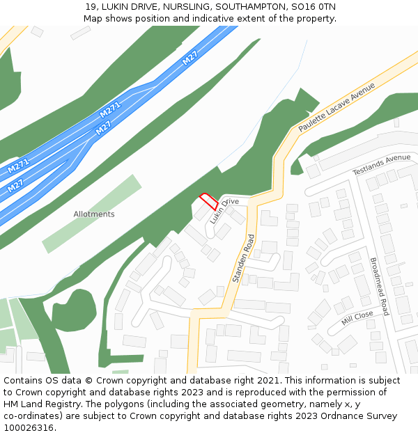 19, LUKIN DRIVE, NURSLING, SOUTHAMPTON, SO16 0TN: Location map and indicative extent of plot