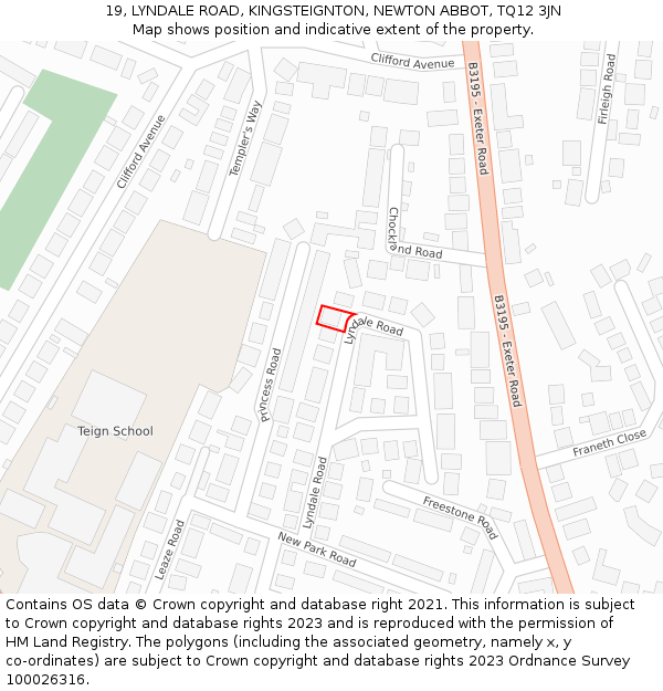 19, LYNDALE ROAD, KINGSTEIGNTON, NEWTON ABBOT, TQ12 3JN: Location map and indicative extent of plot