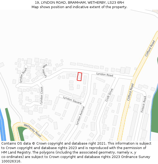 19, LYNDON ROAD, BRAMHAM, WETHERBY, LS23 6RH: Location map and indicative extent of plot