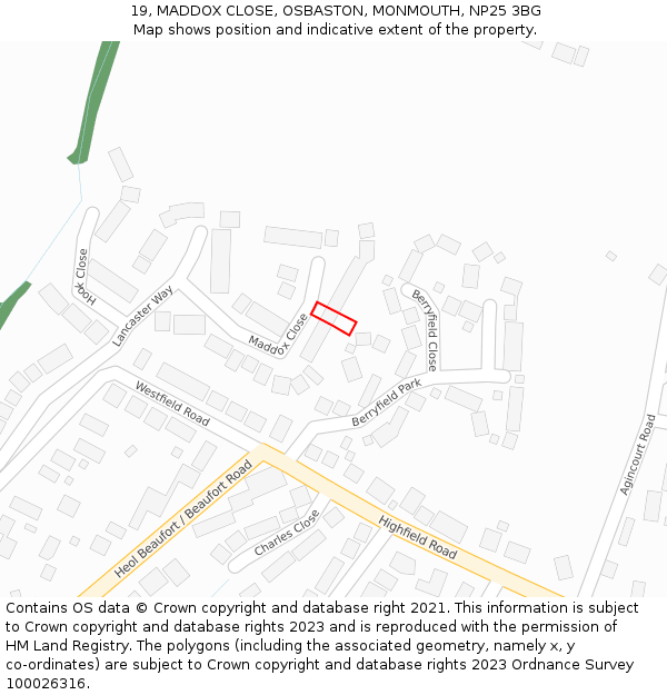 19, MADDOX CLOSE, OSBASTON, MONMOUTH, NP25 3BG: Location map and indicative extent of plot
