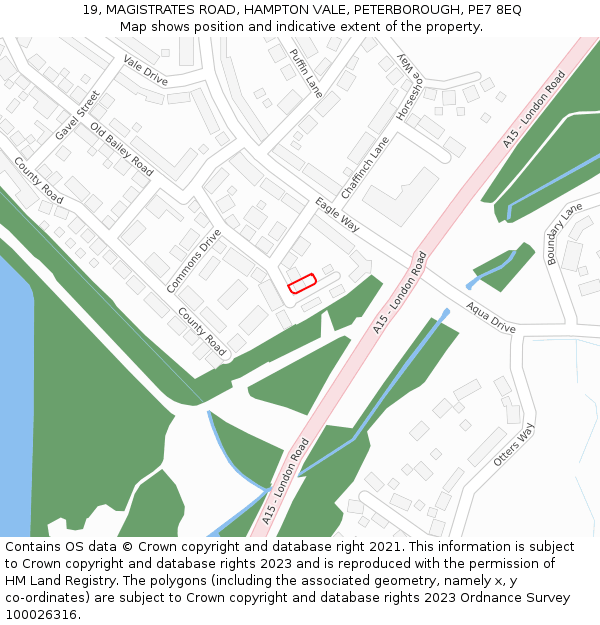 19, MAGISTRATES ROAD, HAMPTON VALE, PETERBOROUGH, PE7 8EQ: Location map and indicative extent of plot