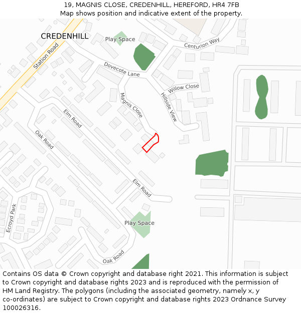 19, MAGNIS CLOSE, CREDENHILL, HEREFORD, HR4 7FB: Location map and indicative extent of plot