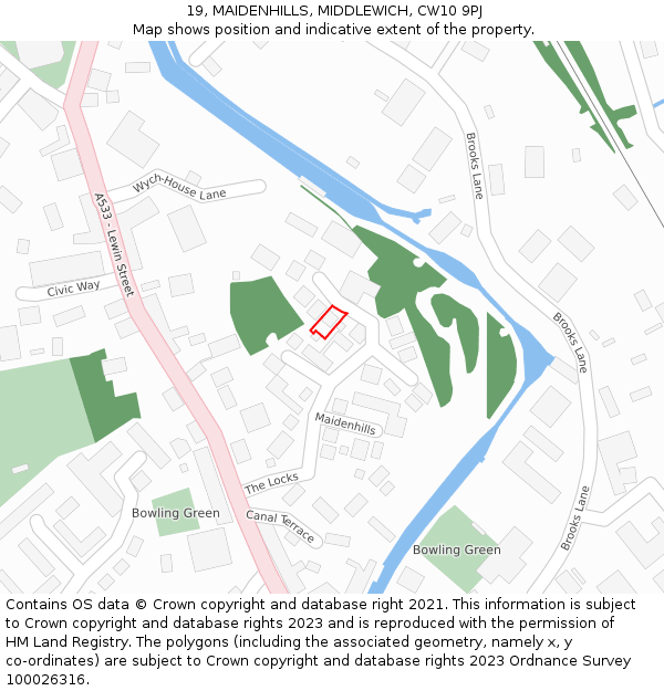 19, MAIDENHILLS, MIDDLEWICH, CW10 9PJ: Location map and indicative extent of plot