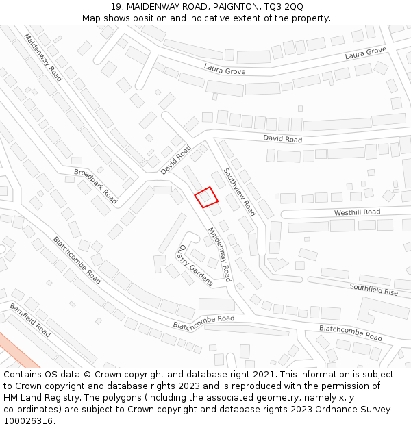 19, MAIDENWAY ROAD, PAIGNTON, TQ3 2QQ: Location map and indicative extent of plot