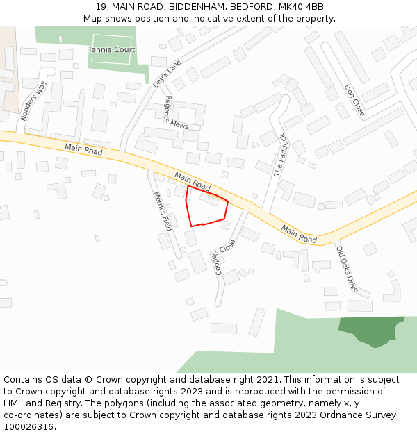 19, MAIN ROAD, BIDDENHAM, BEDFORD, MK40 4BB: Location map and indicative extent of plot