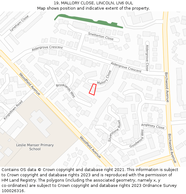 19, MALLORY CLOSE, LINCOLN, LN6 0UL: Location map and indicative extent of plot