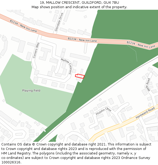 19, MALLOW CRESCENT, GUILDFORD, GU4 7BU: Location map and indicative extent of plot