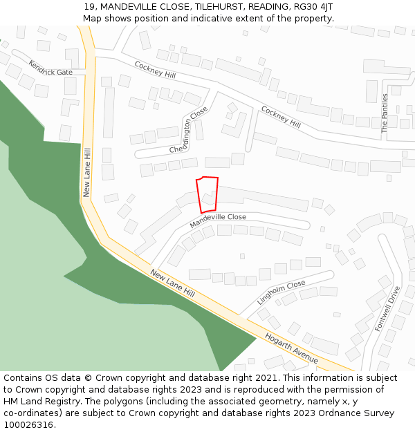19, MANDEVILLE CLOSE, TILEHURST, READING, RG30 4JT: Location map and indicative extent of plot