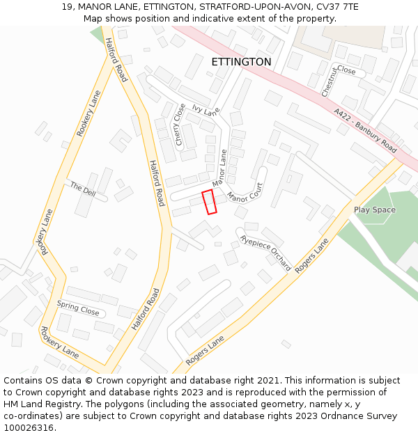 19, MANOR LANE, ETTINGTON, STRATFORD-UPON-AVON, CV37 7TE: Location map and indicative extent of plot