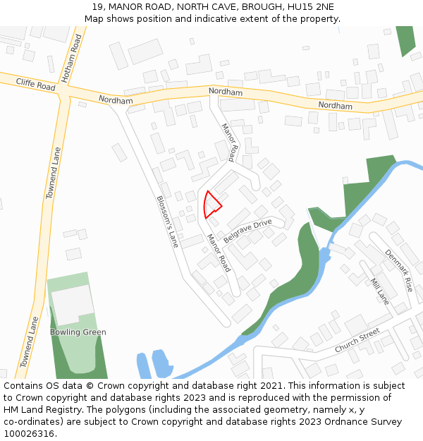 19, MANOR ROAD, NORTH CAVE, BROUGH, HU15 2NE: Location map and indicative extent of plot