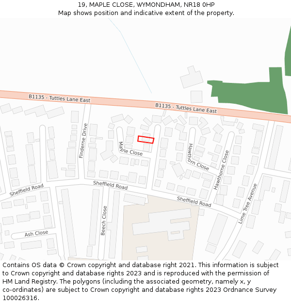 19, MAPLE CLOSE, WYMONDHAM, NR18 0HP: Location map and indicative extent of plot