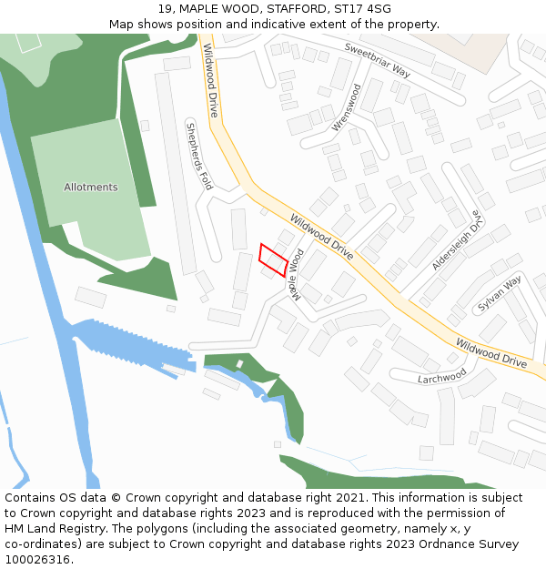 19, MAPLE WOOD, STAFFORD, ST17 4SG: Location map and indicative extent of plot