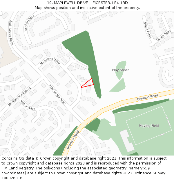 19, MAPLEWELL DRIVE, LEICESTER, LE4 1BD: Location map and indicative extent of plot